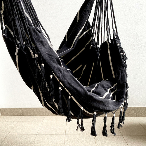 Black Soho Pinstripe Hanging Hammock Chair with Cushion