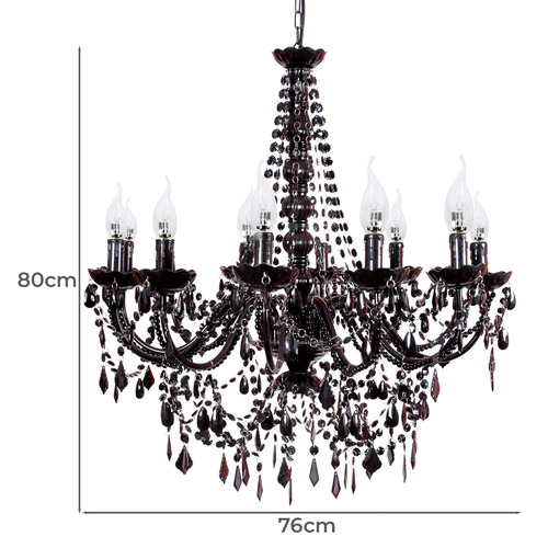 Cassie French Provincial 12 Arm Black Acrylic Chandelier