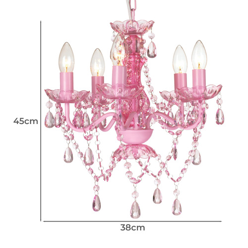 5 Light Chandelier Pink Glass Post