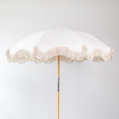 White Fringed Beach Umbrella