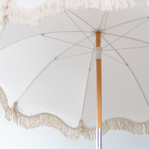 White Fringed Beach Umbrella