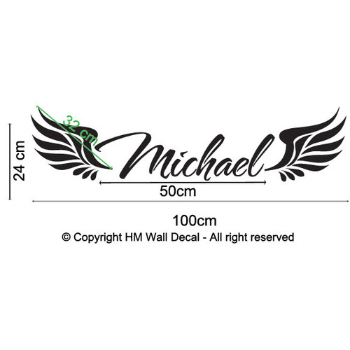 Personalised Name with Angel Wings Wall Sticker Temple & ster