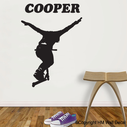 STUNT SCOOTER Wall Sticker Personalised With Name Boys Bedroom Boys Room Vinyl Decal Art Mural Xmas Gift