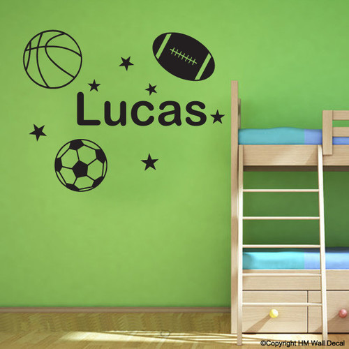 PERSONALISED NAME FOOTBALL WALL ART STICKER DECAL BOYS 