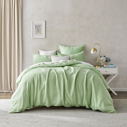 Green-European-Flax-Linen-Quilt-Cover-Set