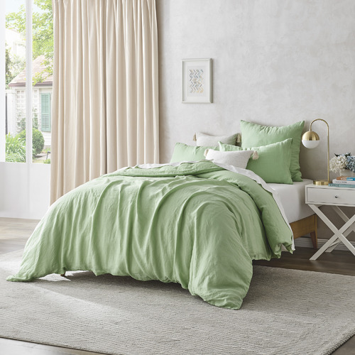 Green-European-Flax-Linen-Quilt-Cover-Set