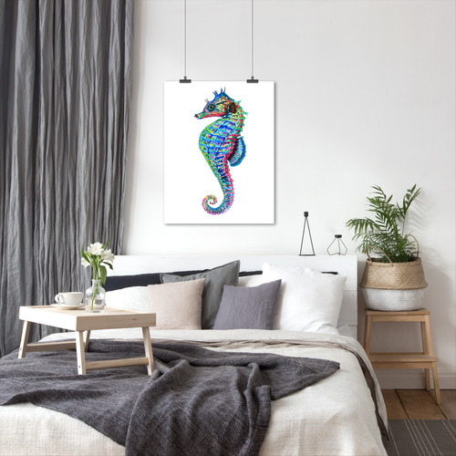 Colourful Seahorse Facing Left Printed Wall Art | Temple & Webster