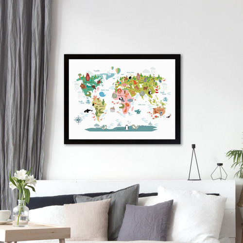 Statestudio Animals World Map Printed Wall Art Temple And Webster