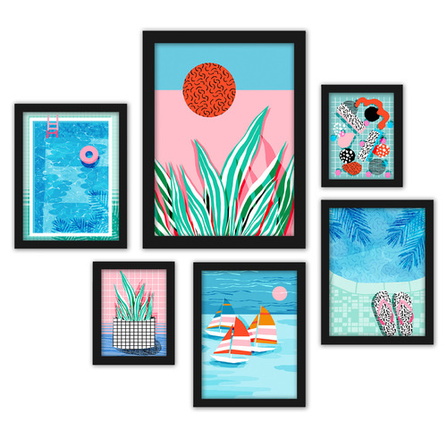 6 Piece Funky Modern Tropical Pool Gallery Wall Art Set | Temple & Webster