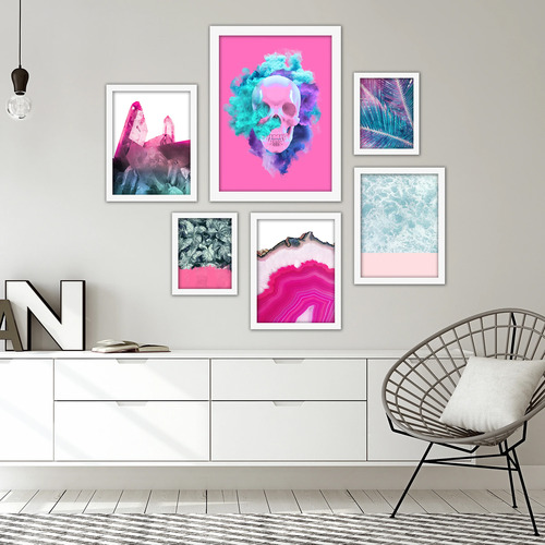 pink and grey framed wall art