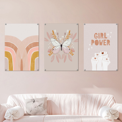 Pastel Pink Rainbow Printed Wall Art Triptych Temple & ster