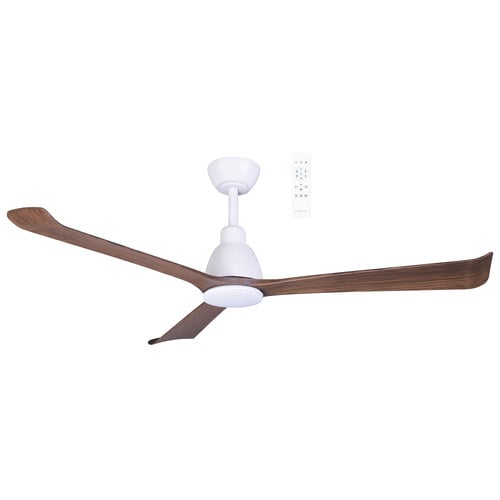 Polo 132cm Walnut & Matte White DC Ceiling Fan with LED Light