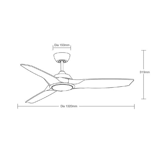Impact 132cm Walnut & Matte Black DC Ceiling Fan with LED Light