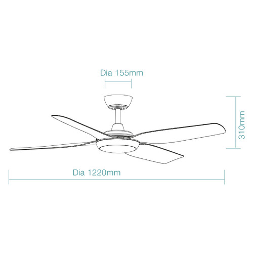 Viper 122cm DC 4 Blade Smart Ceiling Fan with LED Light