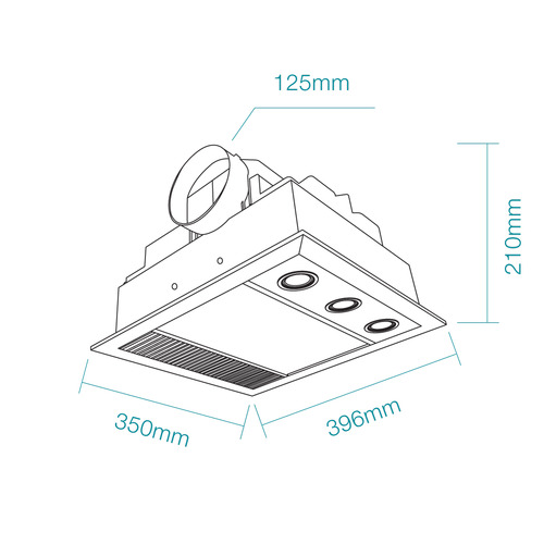 Linux DC White 1000W Mini 3-in-1 Bathroom Heater Exhaust Fan with LED Light