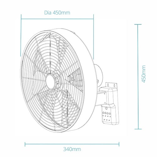 Como 3 Speed Wall Fan with Remote Control