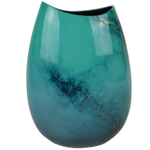 Medium Blue Elements Lacquer Flat Vase