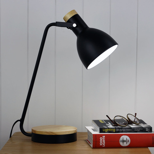 metal and wood lamp