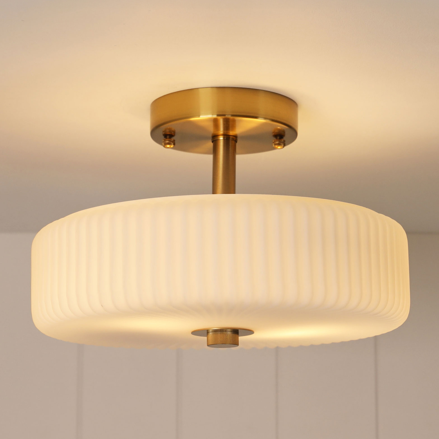 Chesterton Satin Brass Metal Semi-Flush Ceiling Light