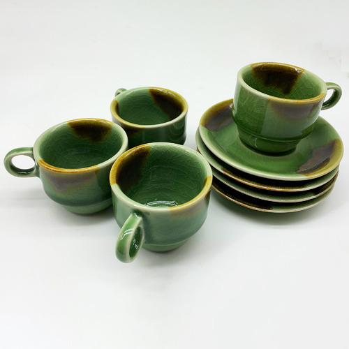 Green & Brown 100ml Espresso Cups & Saucers