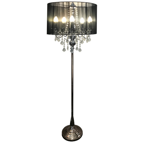 Bellezza Lighting Monaco 5 Light Metal, Bohemian Crystal Silver Floor Lamp