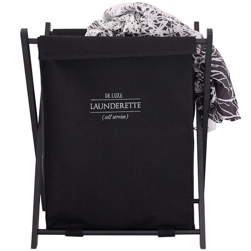 black wooden laundry basket