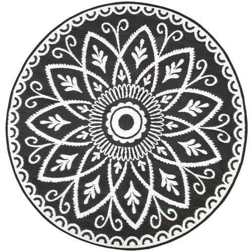 Home Lifestyle Benaras Reversible, Black And White Round Outdoor Rugs