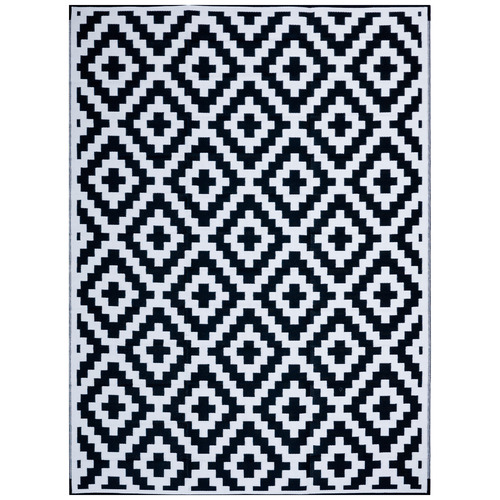 Black & White Aztec Machine-Woven Indoor/Outdoor Rug