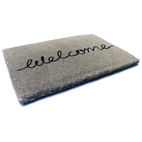 Grey Cursive Welcome Trueno Coir Doormat