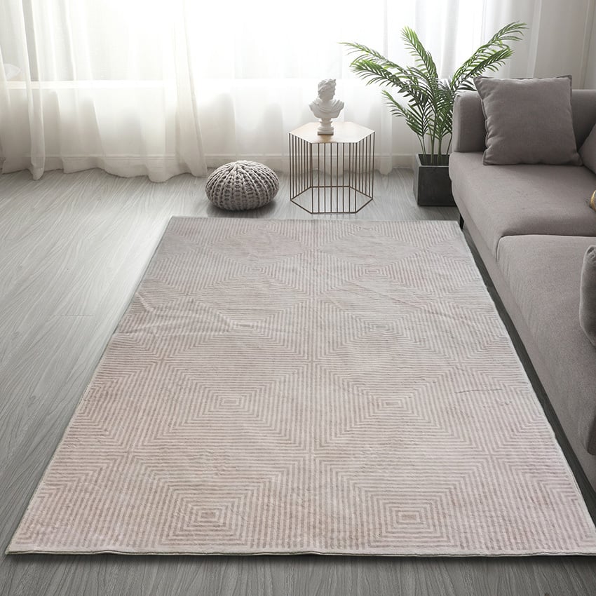 Beige Amihan Power-Loomed Machine Washable Rug