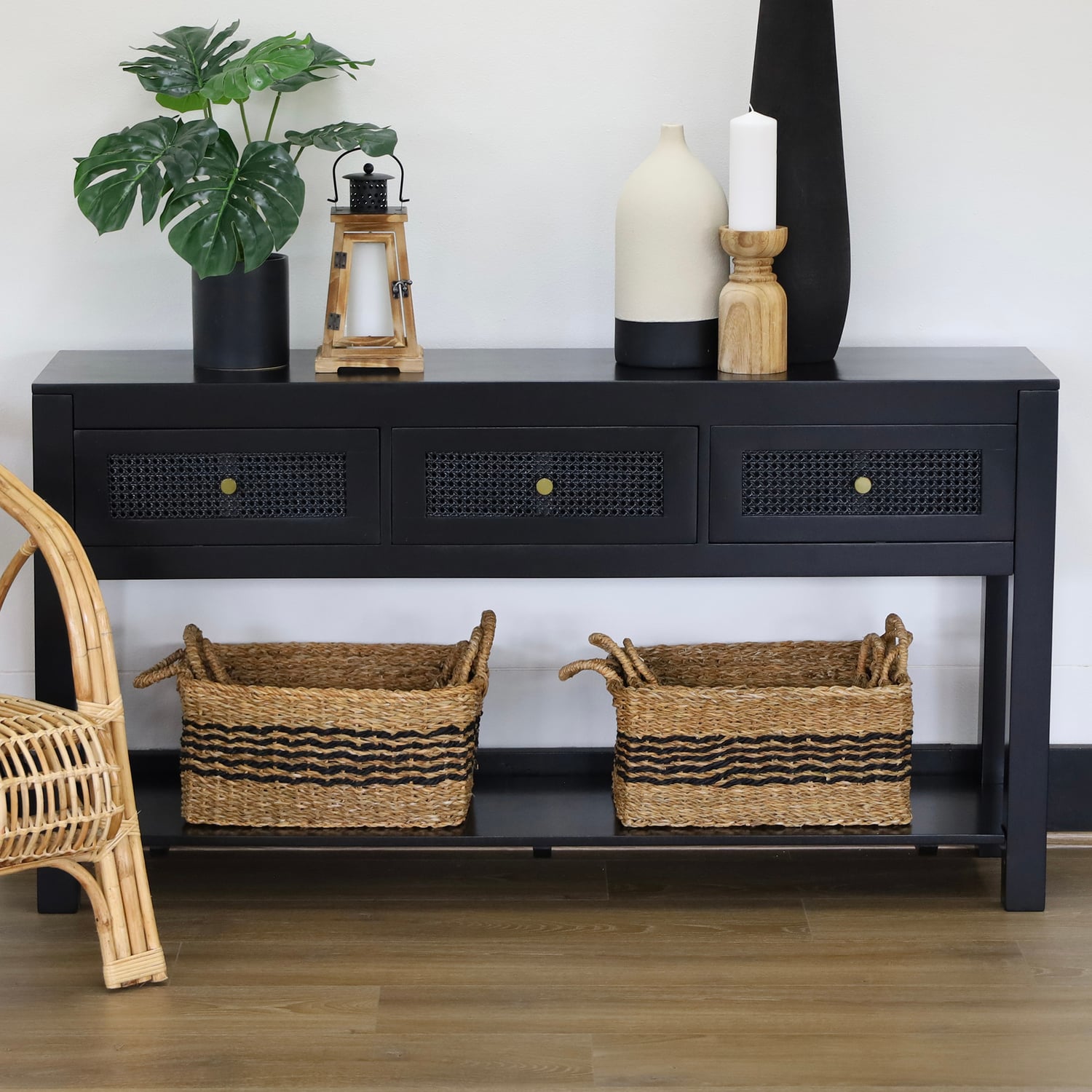 Lucida Mango Wood & Rattan Console Table