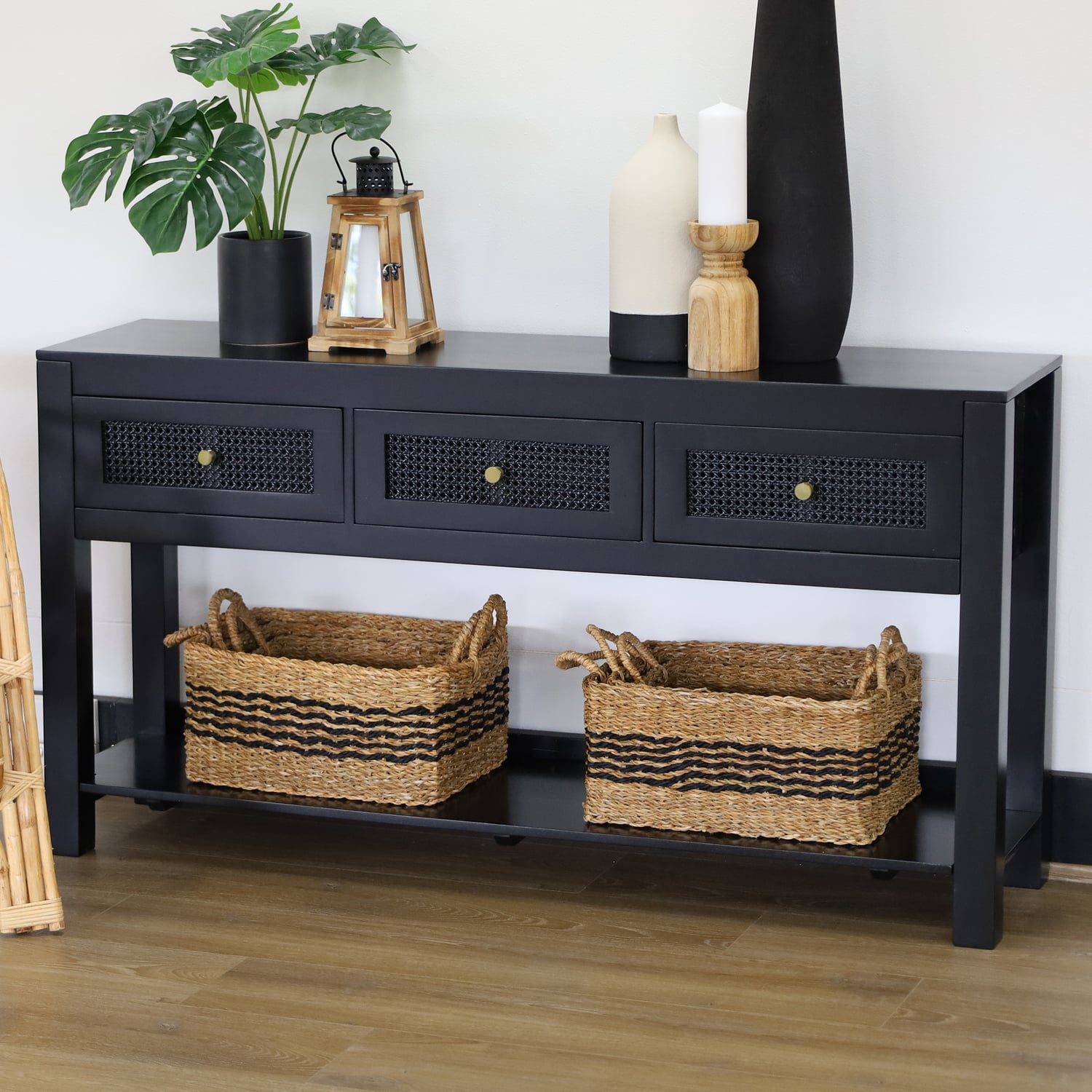 Lucida Mango Wood & Rattan Console Table