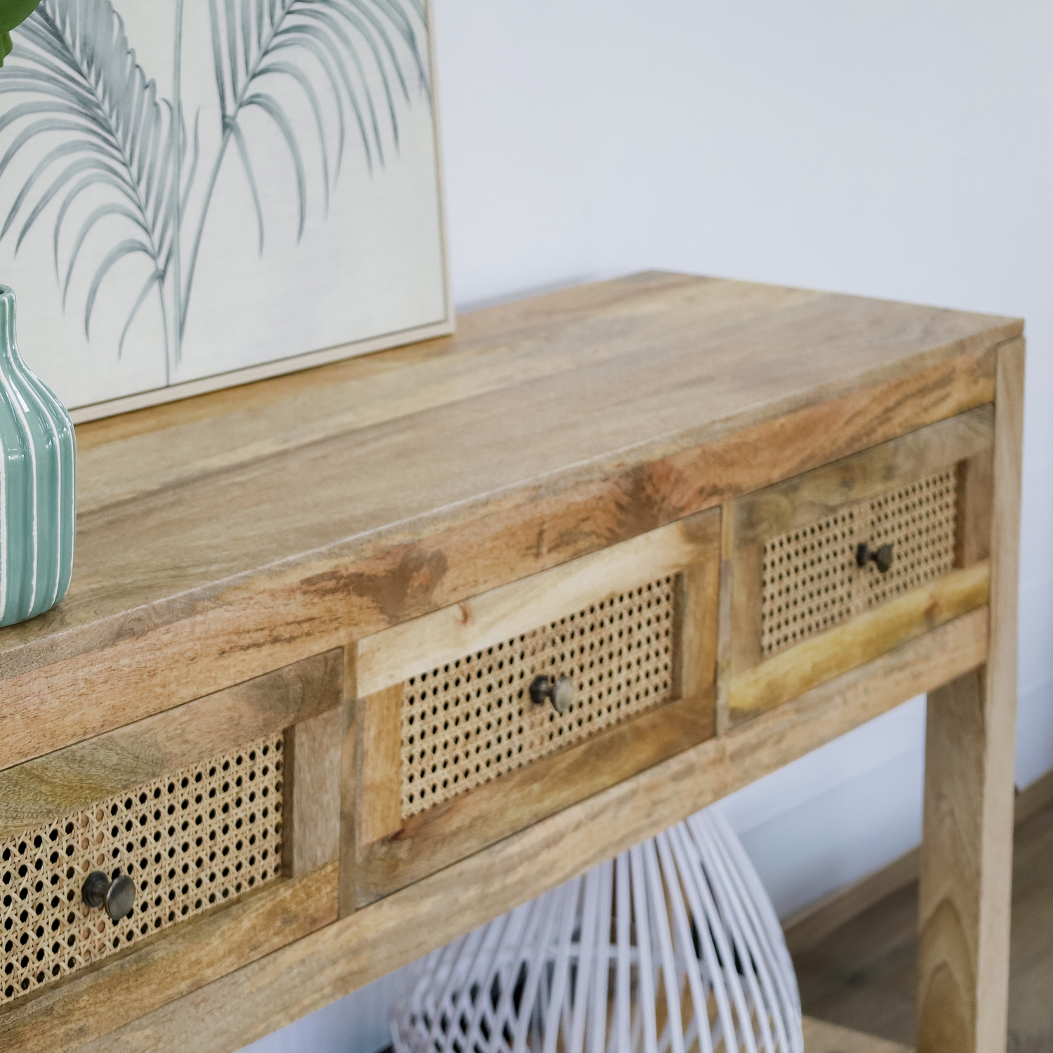 Lucida Mango Wood & Rattan Console Table