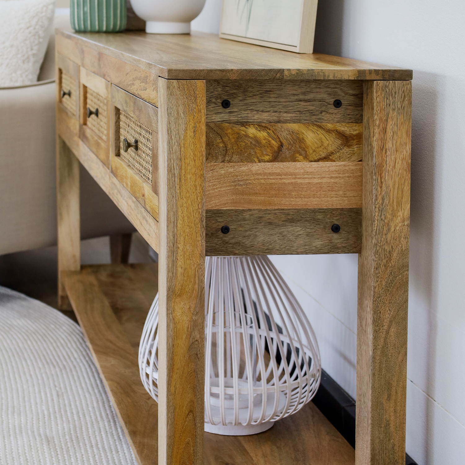 Lucida Mango Wood & Rattan Console Table