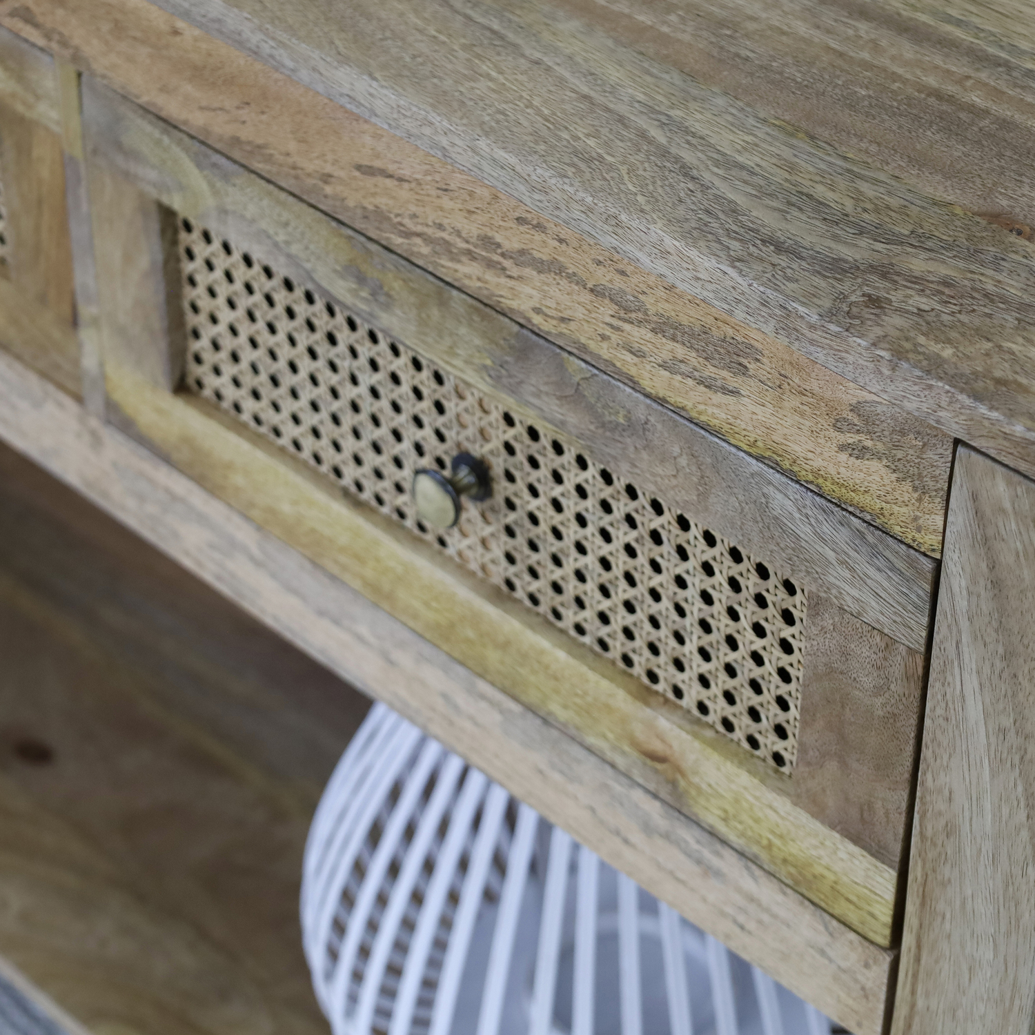 Lucida Mango Wood & Rattan Console Table