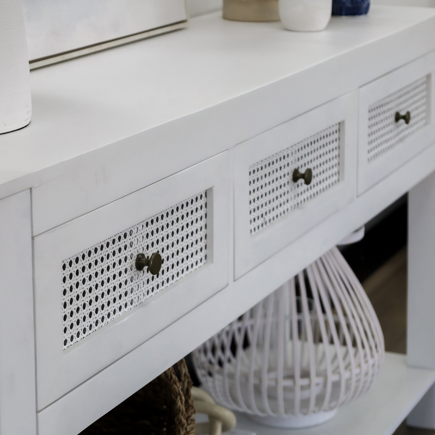 Lucida Mango Wood & Rattan Console Table