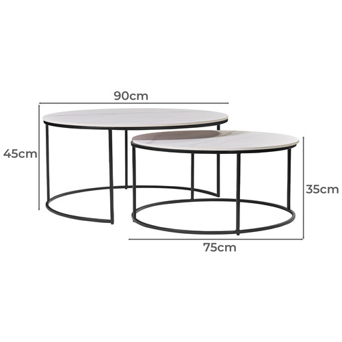 InnovaStudio 2 Piece Ikris Marble Nesting Coffee Table Set Temple