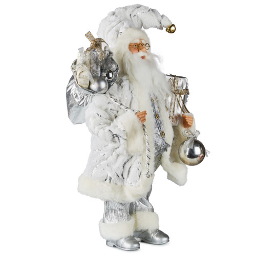 Aspen White & Silver Santa Claus Ornament