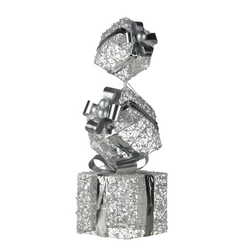 Silver Giftbox Stack LED Christmas Decoration