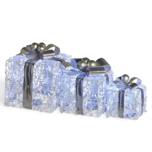 3 Piece Silver Bows Gift Boxes Christmas Decoration Set