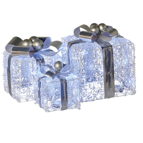3 Piece Silver Bows Gift Boxes Christmas Decoration Set