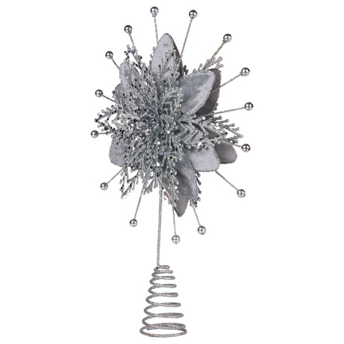 Silver Poinsettia Christmas Tree Topper