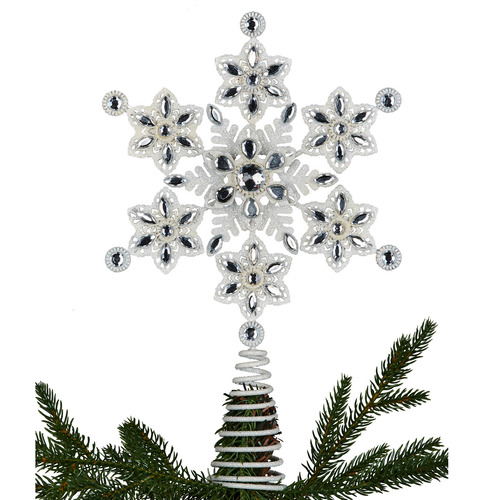 White Jewelled Snowflake Christmas Tree Topper