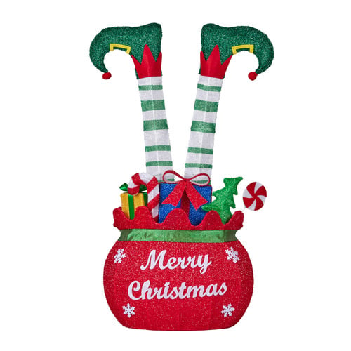 Kringlea Elf Stuck in A Gift Sack LED Christmas Decoration