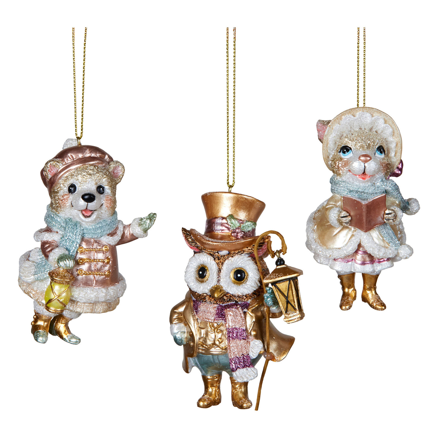 3 Piece Lumina Victorian Animals Hanging Ornament Set