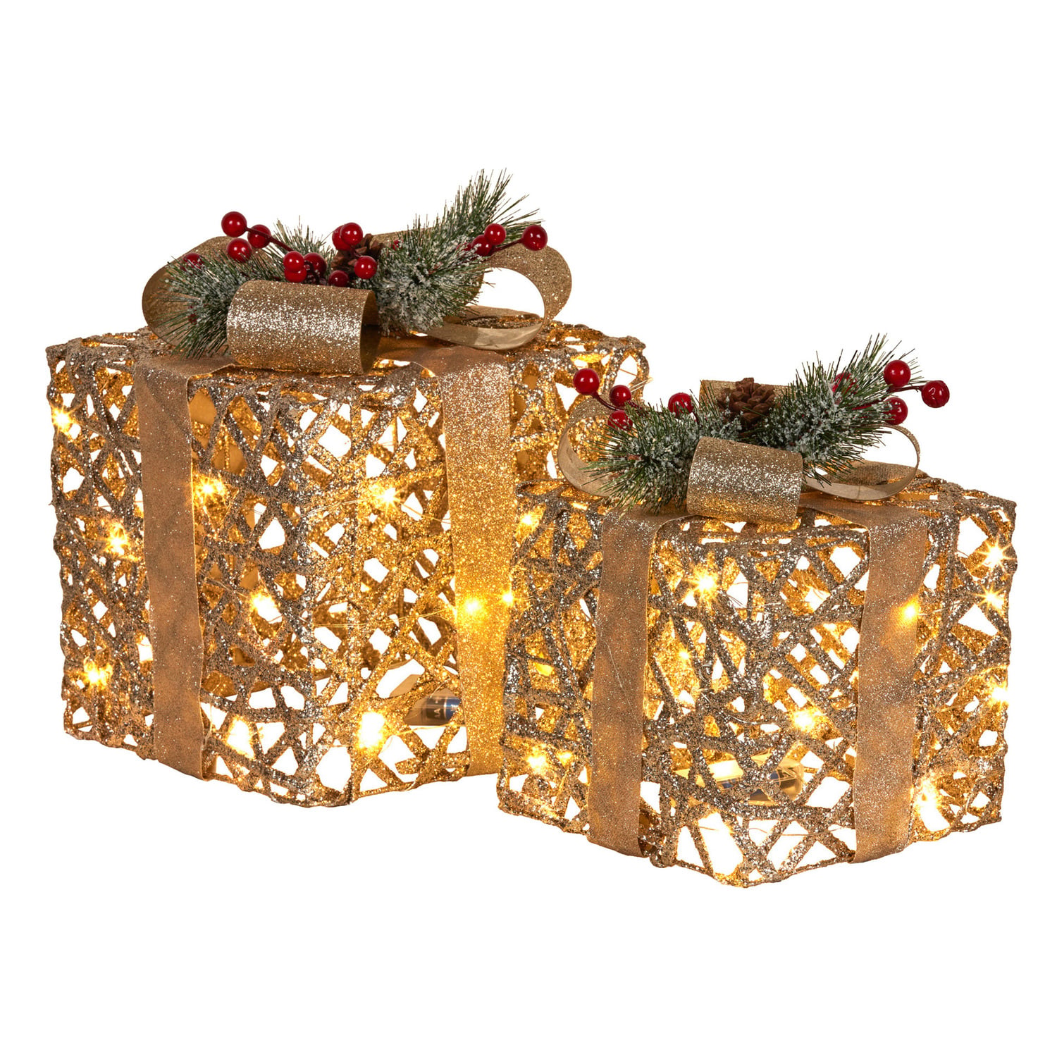 2 Piece Pale LED Gift Box Christmas Ornament