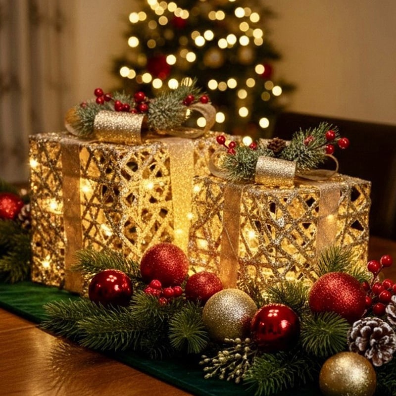 2 Piece Pale LED Gift Box Christmas Ornament