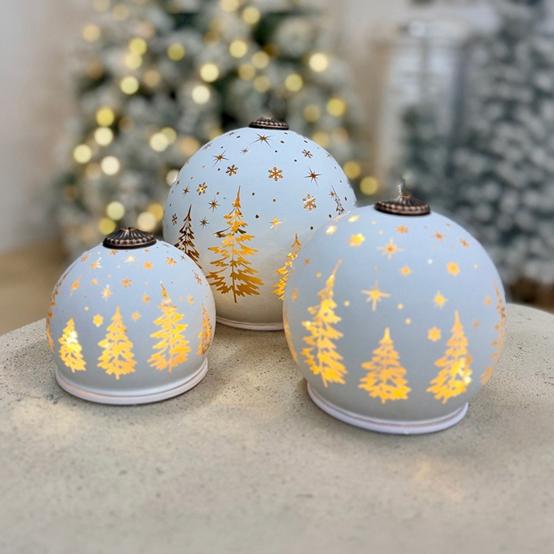 3 Piece Snow White Glass Spheres Christmas Ornament