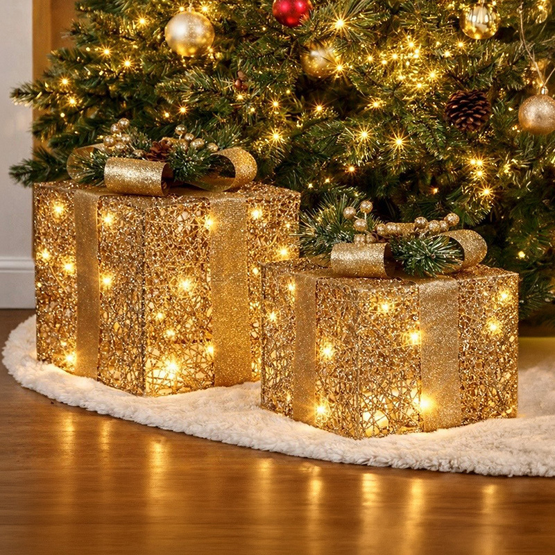 2 Piece Rich LED Gift Box Christmas Ornament