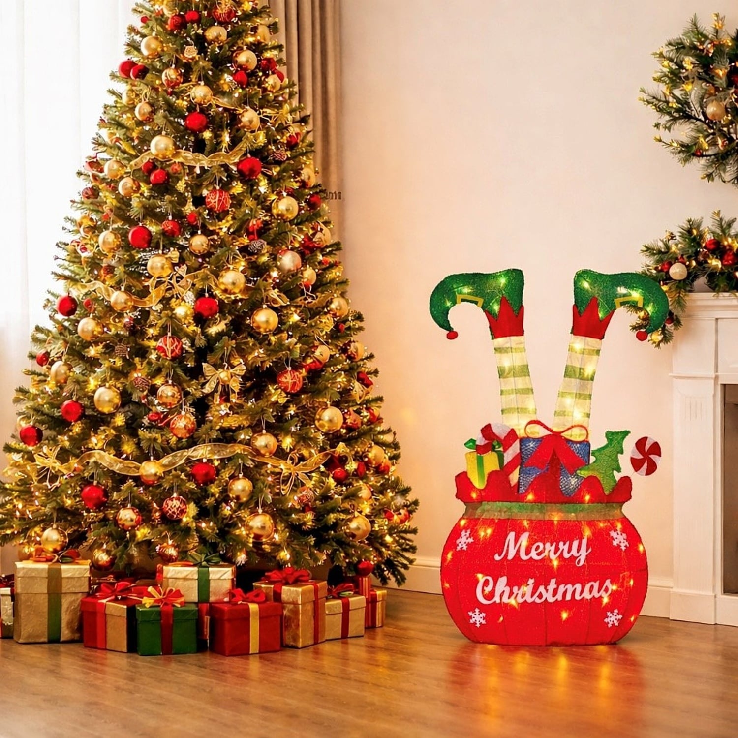 Elf Stuck in a Gift Sack LED Christmas Decoration